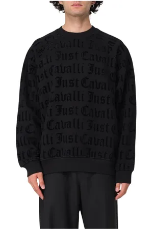Roberto Cavalli Sweatshirts & Hoodies, Herr, S, Bomull, Svart Logo Print Sweatshirt