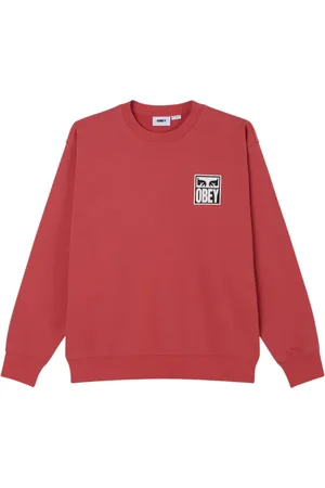 Obey Sweatshirts & Hoodies, Herr, L, Bomull, Ögon Ikon Crew Fleece Mineral Röd