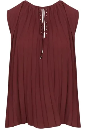 Liu Jo Topp, Dam, 2Xs, Polyester, Klassisk ärmlös veckad topp röd aubergine