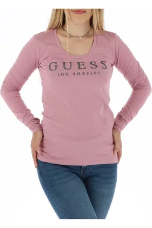 Guess Topp, Dam, L, Bomull, Rosa Stickat med Rund Hals
