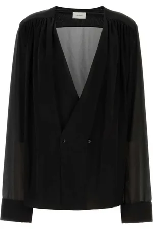 Saint Laurent Skjorta, Herr, L, Svart Siden Dubbelknäppt Skjorta