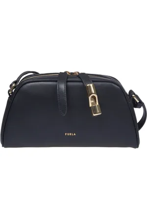 Furla Väska, Dam, ONE Size, Läder, Svart Axelväska med Guld Dragkedja