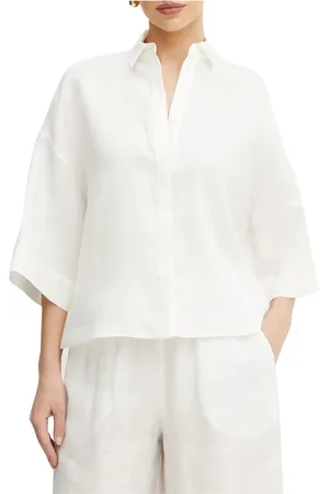 Max Mara Blusar & Skjortor , Dam, XS, Linne, Vit Linneskjorta med Klockärmar