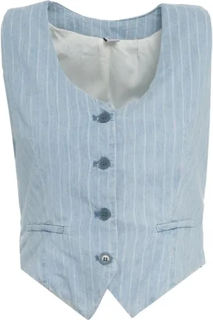 Liu Jo Jacka, Dam, S, Denim, Blå Pinstripad Jeansväst V-Hals