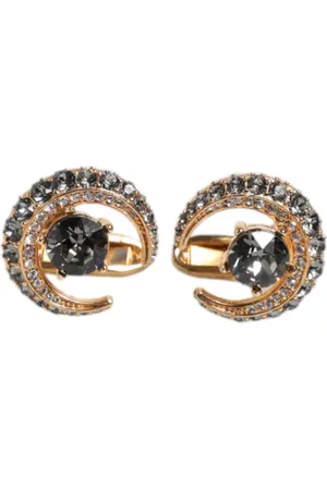 Dolce & Gabbana Accessoarer, Herr, ONE Size, Guld Svart Kristall Luna Manschettknapp