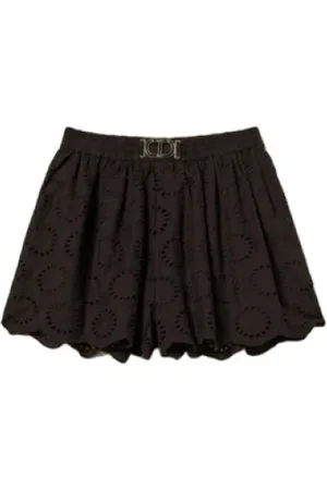 Twin-Set Kjol, Dam, M, Bomull, Svart Broderad Bermuda Shorts