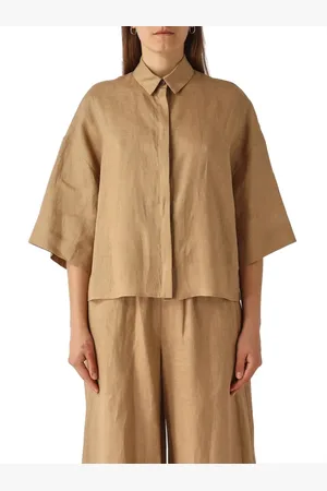 Max Mara Blusar & Skjortor , Dam, M, Linne, Beige Linne Mirano Skjorta