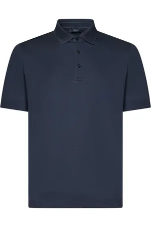 HERNO Topp, Herr, 3Xl, Bomull, Blå Polo Skjorta Kort Ärm Casual