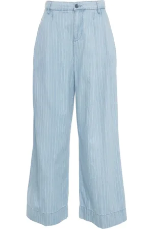 Liu Jo Byxor, Dam, XS, Blå Pinstriped Palazzo Byxor med Rhinestone Applikationer