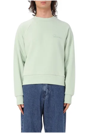 Garment Workshop Sweatshirts & Hoodies, Herr, L, Grön Stickad Crewneck Tröja