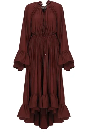 Lanvin Klänning, Dam, S, Bordeaux Veckad Klänning med V-ringning