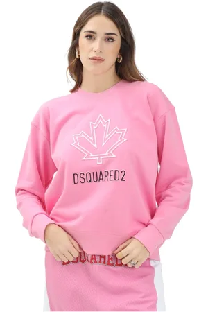 Dsquared2 Sweatshirts & Hoodies, Dam, XS, Bomull, Rosa Crewneck Tröja Oversize Stil