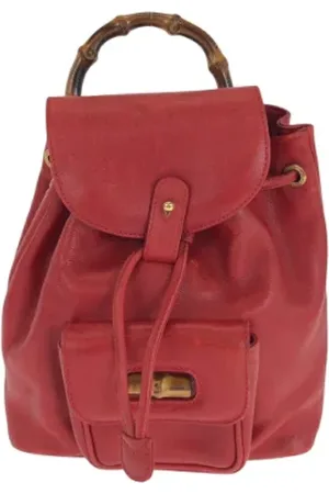 Gucci Pre-owned, Dam, ONE Size, Bambu, Pre-owned Laeder ryggsckar