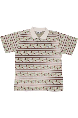 Obey Topp, Herr, XL, Bomull, Vit Jacquard Kortärmad Polo Skjorta