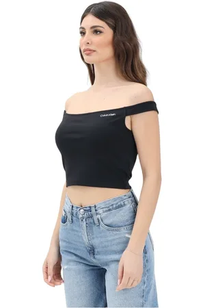 Calvin Klein Topp, Dam, XS, Svart Off-Shoulder Crop Top