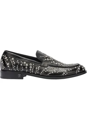 Roberto Cavalli Skor, Herr, 44 EU, Läder, Loafers i läder med nitar och strass