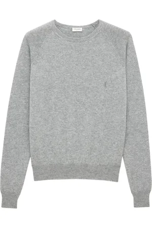 Saint Laurent Stickade tröjor & koftor, Herr, L, Kashmir, Kashmir Crew Neck Sweater med Logo