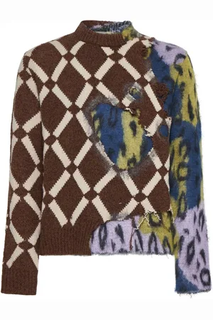 Marni Stickade tröjor & koftor, Herr, M, Färgblocks-tröja med diamant- och leopardmönster
