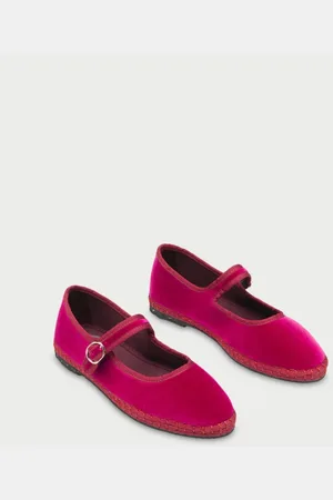 Flabelus Skor, Dam, 37 EU, Bomull, Sammet Mary Jane Skor i Fuchsia
