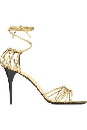 Saint Laurent Skor, Dam, 39 1/2 EU, Läder, Guld Ankelrem Sandaler