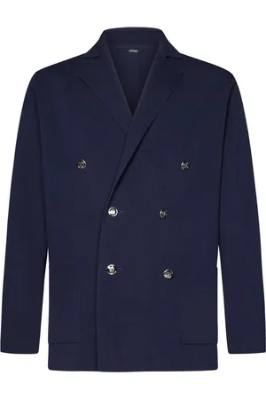 Kiton Jacka, Herr, L, Bomull, Blå Dubbelknäppt Bomulls Jacka