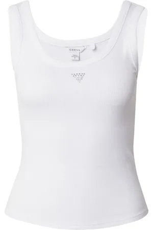 Guess Topp, Dam, L, Linne, Räfflad linne med strass logo