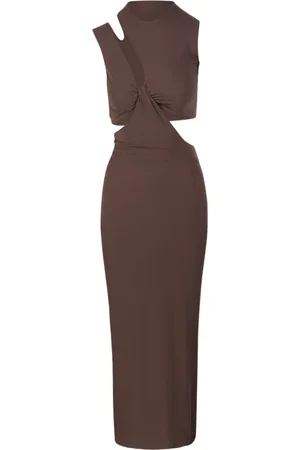 Amazuìn Klänning, Dam, ONE Size, Taupe Brun Ärmelös Midi Klänning