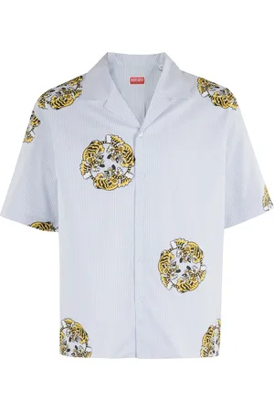 Kenzo Skjorta, Herr, S, Bomull, Randig hawaiiskjorta med tigertryck