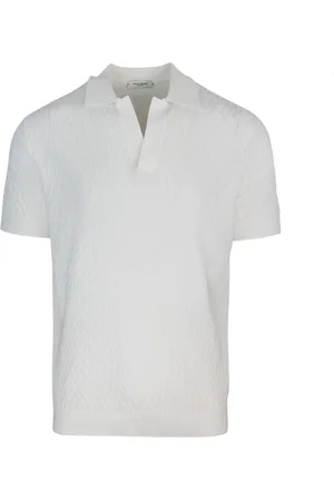 Paolo Pecora Topp, Herr, M, Bomull, Vita Ribbade T-shirts och Polos