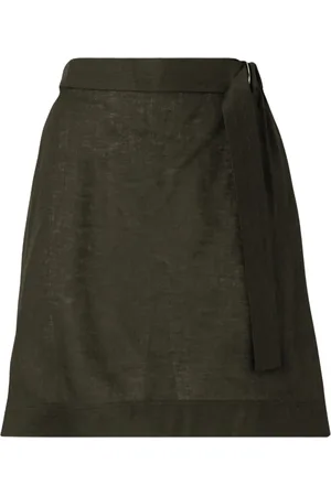 Max Mara Kjol, Dam, M, Linne, Grön Linne Mini Kjol med Dragsko