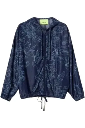 Twin-Set Sweatshirts & Hoodies, Dam, S, Denim, Blommig Bomberjacka
