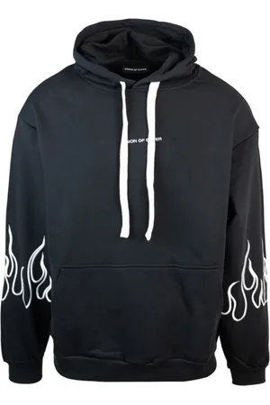 Vision Of Super Sweatshirts & Hoodies, Herr, L, Bomull, Svart tröja med huva och lågor