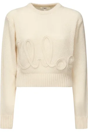 Chloé Stickade tröjor & koftor, Dam, M, Vit Tröja med Broderad Logotyp