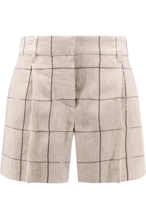 Brunello Cucinelli Shorts, Dam, S, Linne, Högmidjade Linnebyxor med Dragkedja