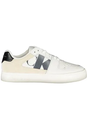 Calvin Klein Skor, Dam, 40 EU, Polyester, Vita polyester sneakers med snörning, kontrastdetaljer, tryck, logotyp