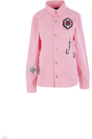 Marc Jacobs Blusar & Skjortor , Dam, S, Denim, Grafisk Tryckt Denimskjorta med Avtagbar Brosch