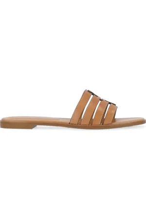 Tory Burch Skor, Dam, 39 EU, Läder, Lädersandaler med Ikoniskt Logotyp