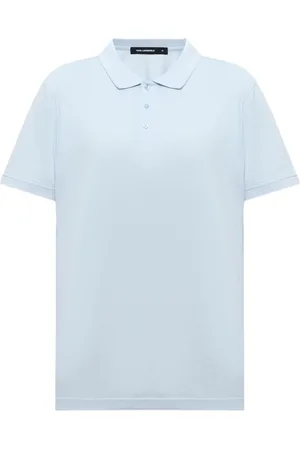Karl Lagerfeld Topp, Herr, M, Bomull, Ljusgrå blå polotröja med monogrammönster