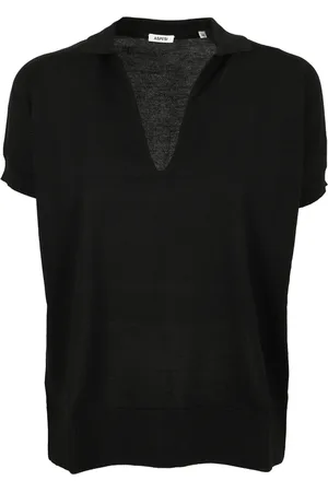 Aspesi Stickade tröjor & koftor, Dam, M, Bomull, Svart V-ringad T-shirt