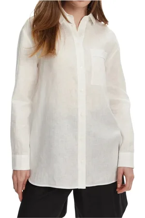 Max Mara Blusar & Skjortor , Dam, M, Linne, Vit Linne Skjorta med Logobroderi