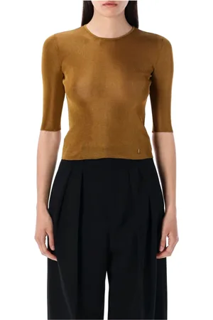 Saint Laurent Topp, Dam, L, Stickad Topp Rund Hals Halvgenomskinlig