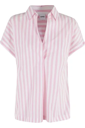 Aspesi Blusar & Skjortor , Dam, XS, Bomull, Randig Polo Blus i Rosa och Vit