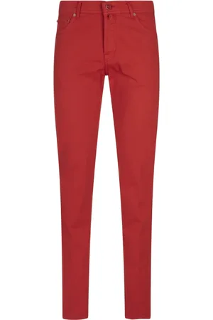 Kiton Jeans, Herr, W33, Bomull, Röda Bomull Elastan Jeans