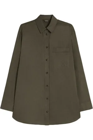 Max Mara Blusar & Skjortor , Dam, XS, Linne, Grön Linne Logo Broderad Skjorta
