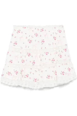 LOVESHACKFANCY Kjol, Dam, M, Mocka, Rosa Blommig Broderad Kjol