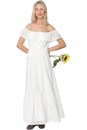 Crās Klänning, Dam, XL, Bomull, Off-shoulder Broderie Anglaise Klänning