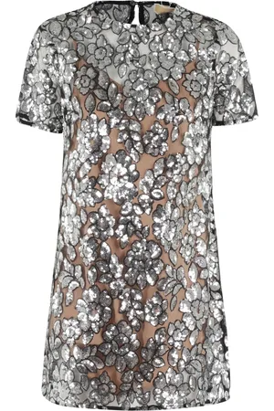 Michael Kors Klänning, Dam, XS, Polyester, Paljettblomklänning Svart Silver