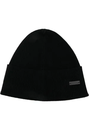 Saint Laurent Accessoarer, Herr, S, Kashmir, Svart Kashmir Stickad Logotyp Mössa