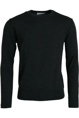 Dolce & Gabbana Stickade tröjor & koftor, Herr, L, Mörkgrå Ull Rund Hals Tröja