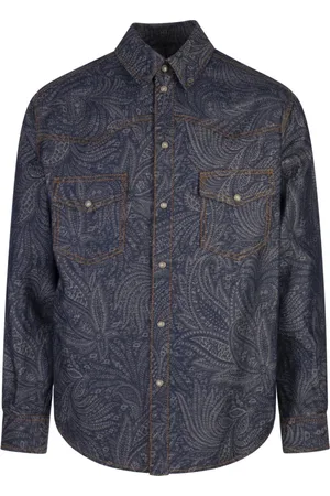 Etro Jacka, Herr, L, Blå Foliage Overshirt Jacka